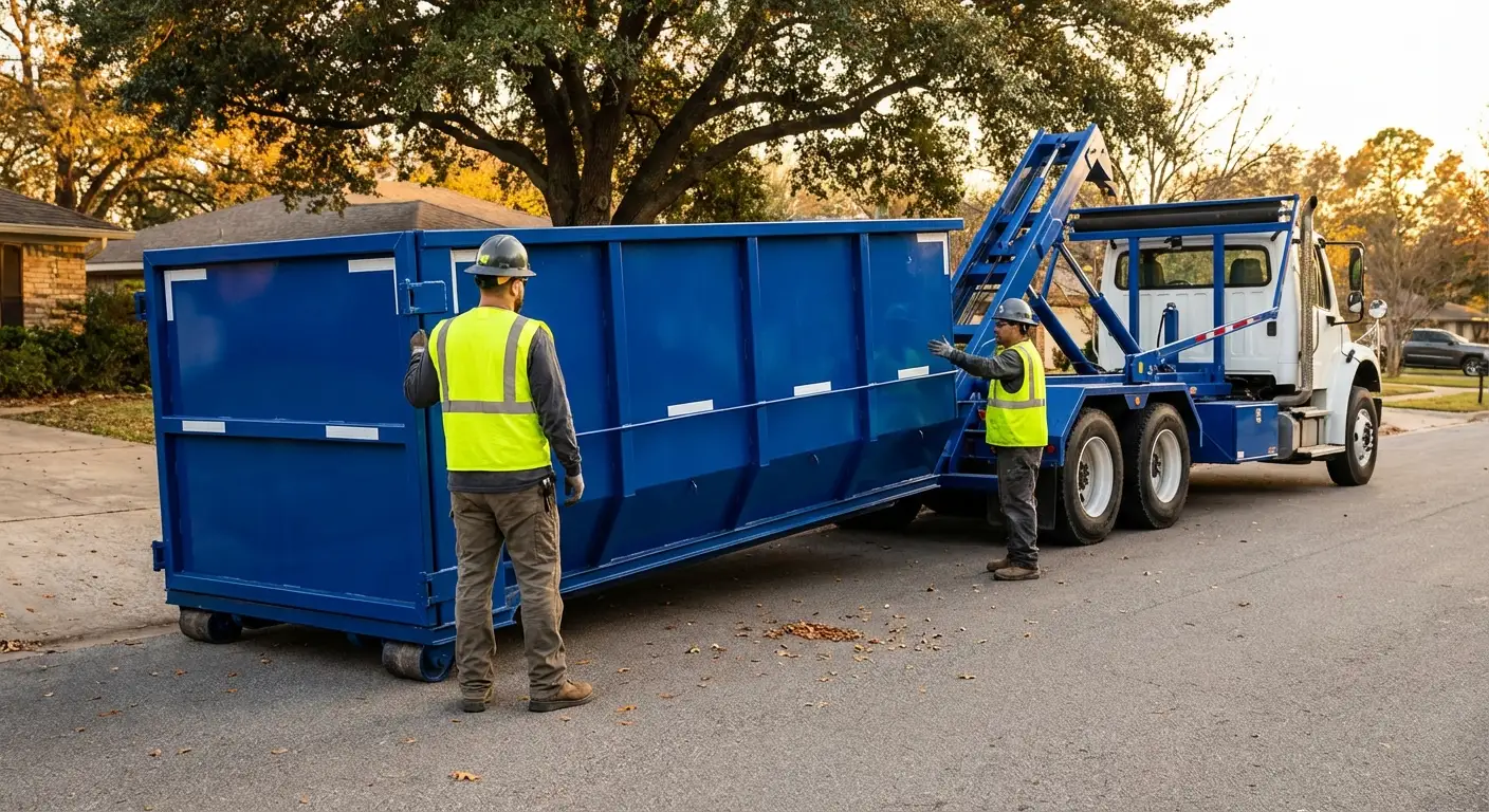 Roll-off dumpster delivery truck in operation in Niceville, FL