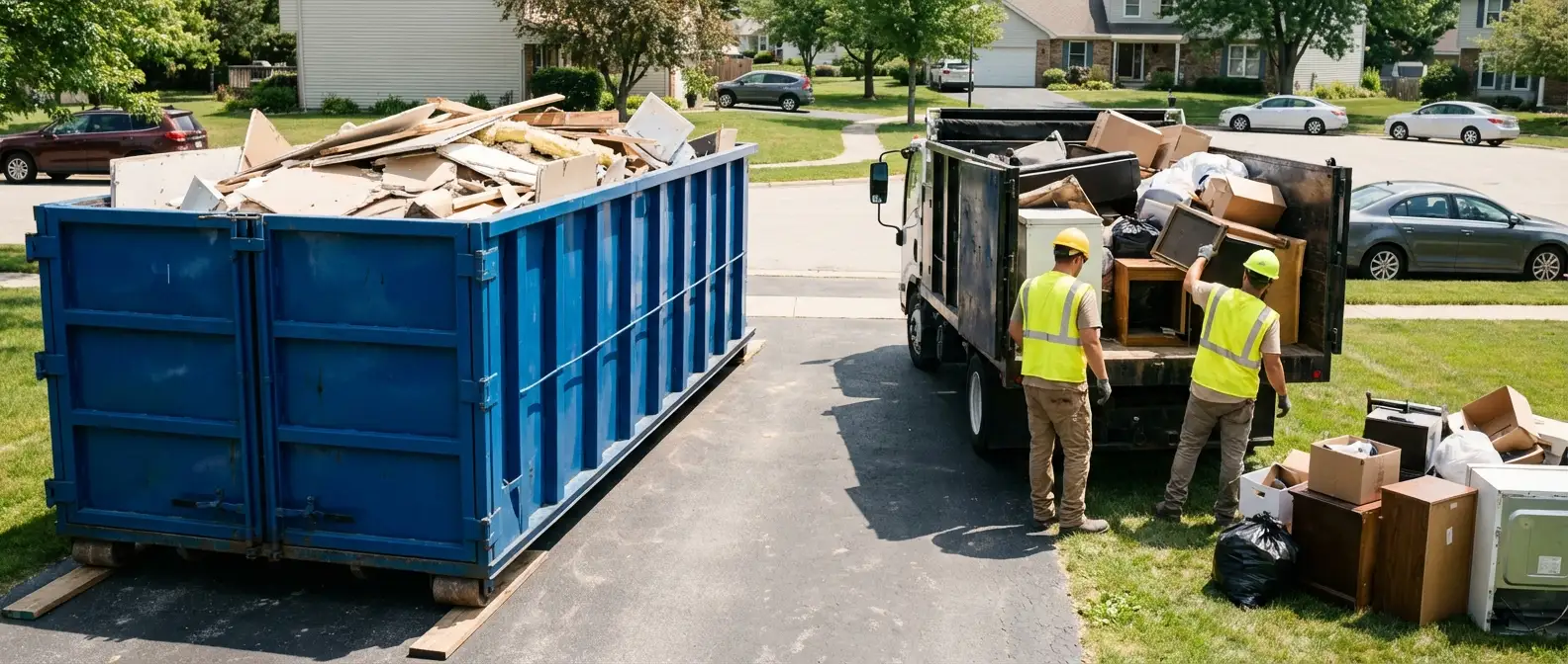 Dumpster rental versus junk removal service comparison showing capacity differences in Niceville, FL
